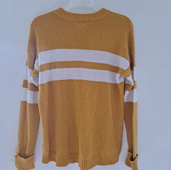 American Eagle Mustard Color Striped Detail Knit Sweatter Size Small - Picture 4 of 7